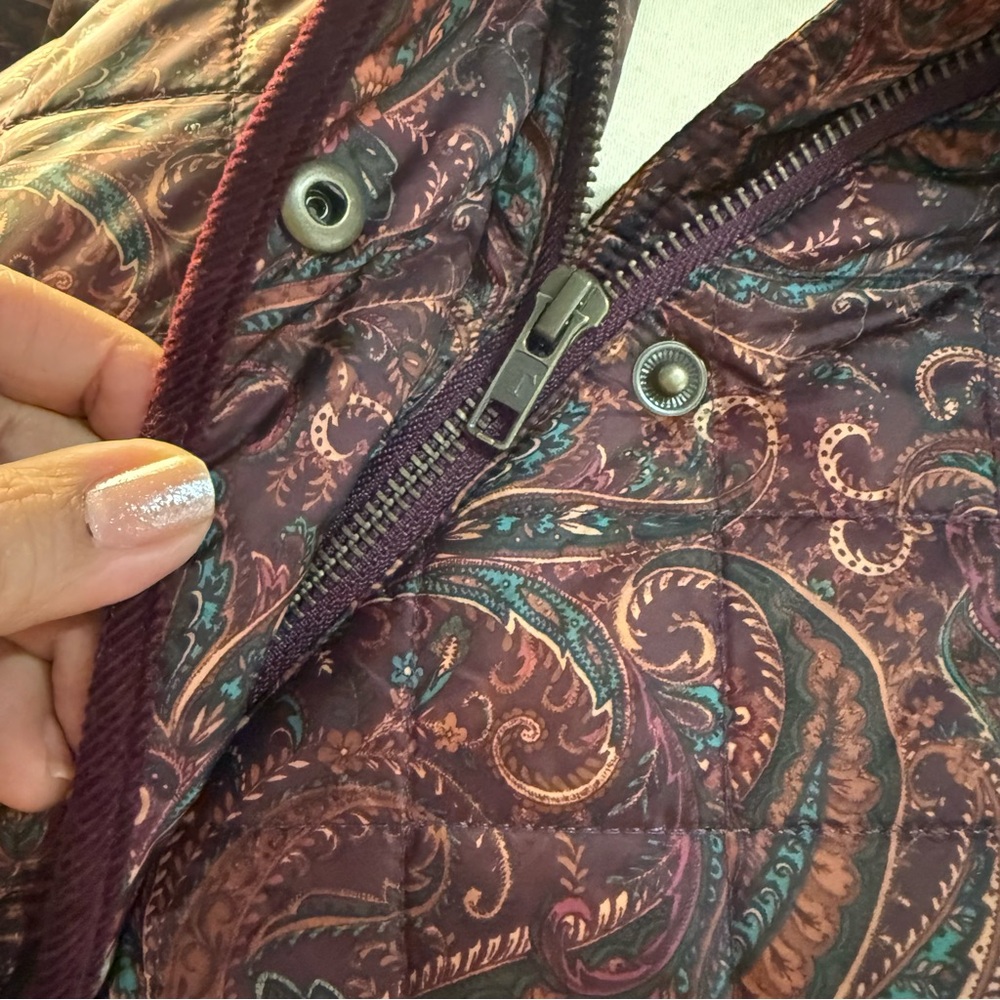 Talbots Paisley Quilted Puffer Jacket - Deep Red - Picture 10 of 14
